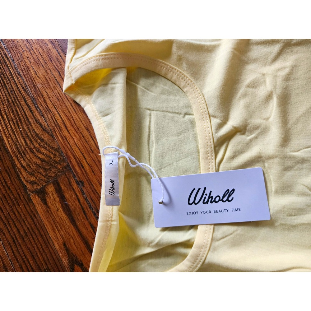 Wiholl Women's 2pc Outfit Set XL Yellow Tank & Shorts Jersey Elastic Waist